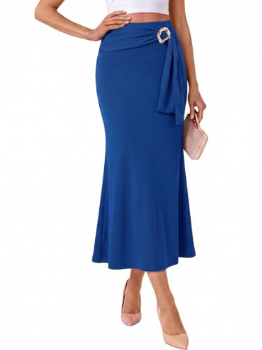 Wenrine Womens Stretch Wrap High Waist Midi Skirt for Business… at Amazon