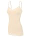 RT1004 Ladies Adjustable Spaghetti Strap Lace Trim Long Tunic Cami Tank Top Nude S