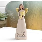 Blossom Bucket Faith God Answers Cross Soft Cream 6 inch Resin Stone Collectible Angel Figurine