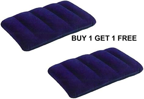 MV Company Buy 1 Get 1 Free Large Navy Blue Inflatable Pillow - Blow up Cushion for Travel and Camping - Soft and Comfortable Travel Air Pillow for Family -2 Pcs