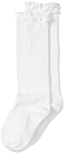 Jefferies Socks Girls' Little Ruffle Knee High, White, X-Small