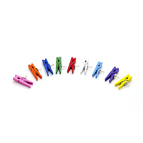 PINCHUANG 40 Pcs Push Pins with Wooden Clips Pushpins Tacks Thumbtacks Creative Paper Clips with Pins for Cork Boards Artworks Notes Photos Wall and Craft Projects (S-1)