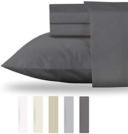 Percale Cotton Twin Size Sheets - Grey GOTS Certified 3 Piece Organic Crisp Bedding Set, Natural Hypoallergenic Deep Pocket Cool Comfortable Bedsheets