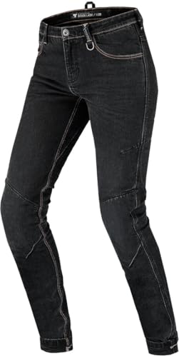 SHIMA Devon Motorcycle Jeans - Ventilated Elastic Slim Fit Riding Trousers with FiberQL Reinforcements, CE Knee and Hips Protectors (Women, Black, 24 Long)