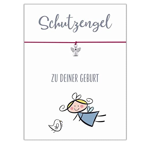 Glücksschmiedin - Cadeau ange gardien avec bracelet fait main avec pendentif ange et carte postale pour naissance, Métal