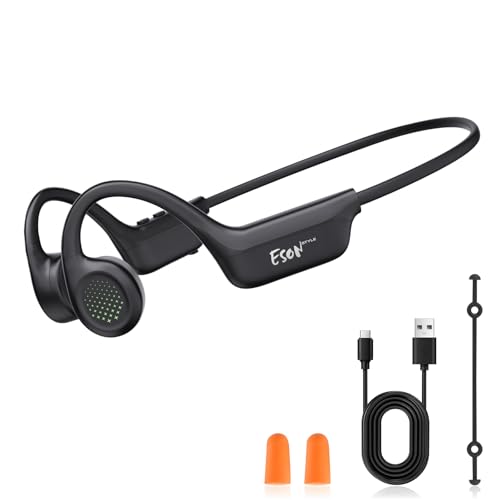 esonstyle Auriculares Conduccion Osea Bluetooth 6.0 – Cascos Conduccion Osea Inalambricos con Micrófono,IPX7 Impermeables Auriculares Deportivos Open Ear para Correr Ciclismo Fitness (Negro)