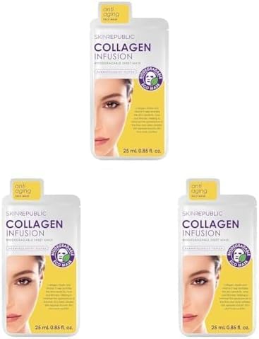 Skin Republic Collagen Infusion Face Mask, For Younger Looking Skin, Helps with Fine Lines and Wrinkles, With Vitamin E, 25ml (Pack of 3)