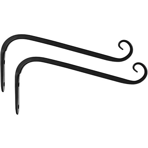 Mkono 2 pcs Hanging Plants Bracket Black Curved Hooks Wall Brackets for Bird Feeders, Planters, Lanterns, Wind Chimes Indoor Outdoor Decor,12 inch