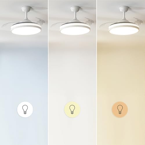 Ventilador de Techo con Luz Energysilence Aero 4300 Invisible White. 35W, 6 Velocidades, Aspas Retráctiles, Mando a Distancia, Temporizador, Luz Led Integrada, Intensidad Lumínica Regulable