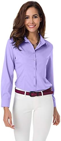 Womens Long Sleeve Button Down Shirts Simple Pullover Stretch Formal Casual Dress Shirt