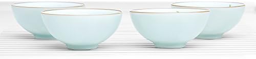 Tea Bowl Set of 4 Cups Lotus Chawan No Handle Porcelain Teacups Chinese Teaware (bluish white, green lotus seed pod)