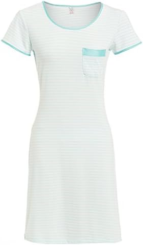 Very Important Person Ladies Viscose Nightie Nightdress Summer Elastane Navy Blue Mint Green Polka Stripe Size UK 8 10 12 14 16 18