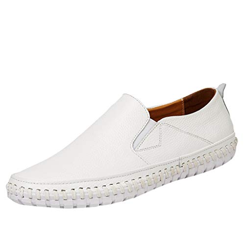 Men's Leather Loafers Casual Breathable Fashion Business Driving Boat Formal Shoes (US:8, White)