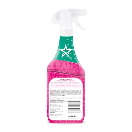 THE PINK STUFF MIRACLE DAILY SHOWER & SHINE SPRAY – 30OZ BATHROOM CLEANER FOR GLASS, TILE, MIRRORS & CHROME – PREVENTS SOAP SCUM & WATERMARKS – NO RINSE SPRAY & LEAVE FORMULA
