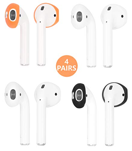IiEXCEL (Fit in Case) 4 Pairs Replacement Super Thin Slim Earbuds Ear Tips and Covers Skin Accessories for Apple AirPods or EarPods Headphones (Black White Translucent Orange)