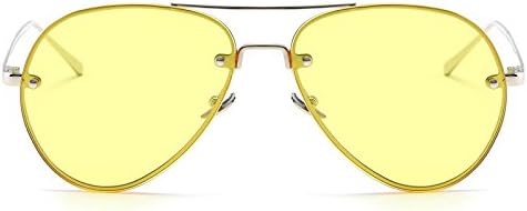 Eyepster Oversized Tinted Flat Lens Metal Aviator Sunglasses- BISCAYNE (Yellow Tint)