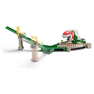 Hot Wheels GFY47 Mario Kart Piranha Plant Slide Playset with 1:64 Die-Cast Yoshi and B-Dasher Vehicle