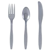 WDF 360 Silver Plastic Silverware- Disposable Hammered Gray Plastic Cutlery - Plastic Flatware inluding: 120 Gray Forks, 120 Gray Spoons, 120 Gray Knives