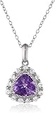 Sterling Silver African Amethyst and Created White Sapphire Teardrop Pendant Necklace, 18"