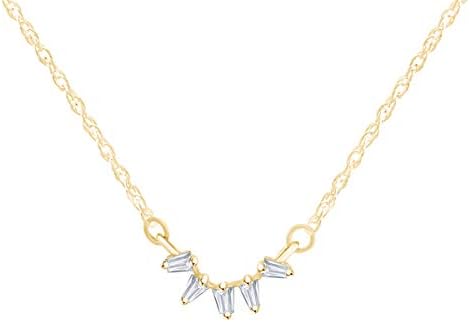 Samaira JewelryFive-Stone Baguette Tapered Natural Diamond Pendant Necklace in 14K Gold Plated 925 Sterling Silver (1/10 cttw, I2-I3 Clarity, I-J Color)