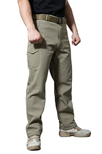 ANTARCTICA Men's Winter Fleece Lined Softshell Tactical Pants for Ski Snowboard Outdoor with Multi Pockets Khaki - Thumbnail 3
