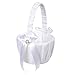 Juvale White Mini Flower Girl Basket with Satin Bow & Faux Pearl Beads - 8 x 5.2 x 6 in Satin - Wedding Decor & Petal Display