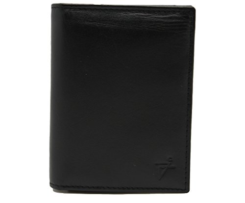 Genuine Calf Leather Men's Black Execufold w Tri-fold Wallet 18 Cards Slots (53-35)