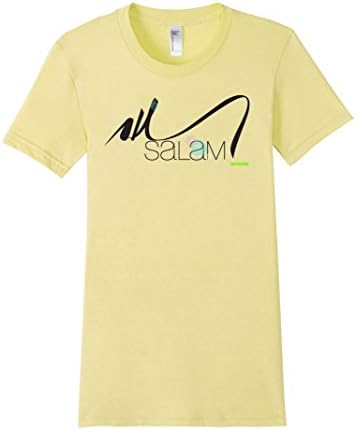 Women's Salam Graphic White T-Shirt Arabic Peace Black Logo Small Lemon
