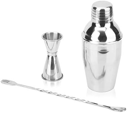 CCSUN 12 Oz Cocktail Shaker Set, 3 Pcs Bar Tools Martini Shaker Built in Strainer Mixing Spoon Double Sided Jigger Mirror Bartender Kit