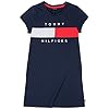 Tommy Hilfiger girls Short Sleeve T-shirt Dress, 100% Cotton, Drop-waist & Flounce Silhouette, Pull on Style Crewneck N Casual Dress, Navy Blazer, Small US