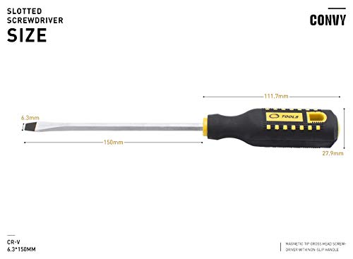 Convy GJ-0126 Slotted Screwdriver, Magnetic Tip Cross Head Screwdriver with Non-Slip Handle