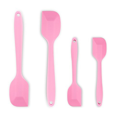 Silicone Spatulas Set With Stainless Steel Core, Heat Resistant Non-Stick Flexible Rubber Kitchen Utensil For Cooking, Baking And Mixing, Seamless Design, Dishwasher Safe, BPA Free, (4-Piece, Pink)