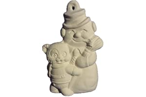 CREATIVE KREATIONS CERAMICS Bear with Snowman 3" Christmas Tree Ornament, Ceramic Bisque, Ready to Paint