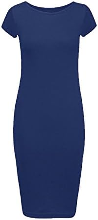 Womens Short Cap Sleeve Plain Bodycon Maxi Midi Dress