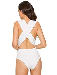 Verdusa malla enteriza sexy sin mangas con cuello en V profundo y cuello cruzada, para dama.