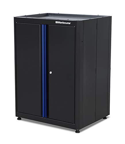 Photo 1 of **SELLING FOR PARTS. SCRATCHES. DENTS. DIRT. MISSING KEYS**Montezuma Garage Tool Storage System - 30.5 x 24" Locking 2 Door Stacking Base Cabinet with Magnetic Latches and Black Powder Coat Finish - BKMG3024STBC