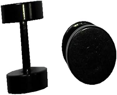 Lannaly, Earring 6 MM Black Screw Stud Earrings for Men Women Steel Cheater Fake Ear Plugs Gauges Illusion Tunnel ...