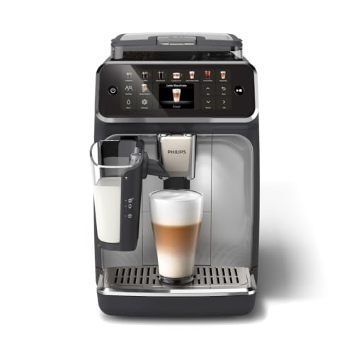 Cafetera Totalmente Automática Serie 5500-20 cafés Calientes y Helados, Sistema de leche QuickClean LatteGo, 40% más Silenciosa Gracias a SilentBrew, QuickStart, Negro y Plata (EP5546/70)