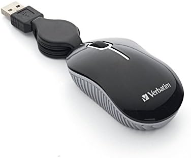 Verbatim Wired Optical Computer Mini USB-A Mouse - Plug & Play Corded Small Travel Mouse with Retractable Cable – Black 98113