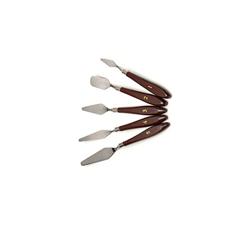 SpeedDa 5 Piece Stainless Steel Palette Knife Painting Spatula Palette Knife Oil Paint Metal Knives Wood Handle