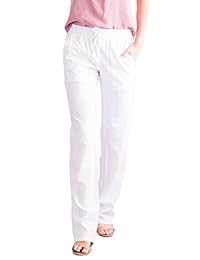 Pantalones largos de lino para dama con cintura alta y pierna ancha