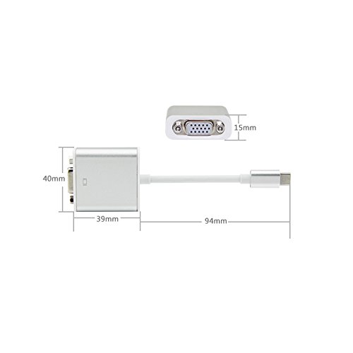 JoyNano USB 3.1 Type-C to VGA Adapter Supporting 1080P Resolution for HDTV Projector Monitor (USB-C & Thunderbolt 3 Port Compatible) Aluminium Alloy Case Silvery