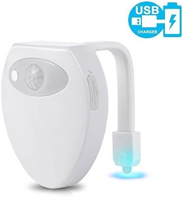 Komire Motion Sensor Toilet Light Rechargeable, Upgraded USB Charging Waterproof Toilet Bowl Light Seat Light, Auto Motion Activated at Night 8-Color Changing and Folding Arm Fit Any Toilet