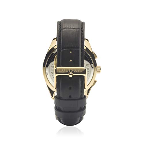 LOUIS-XVI-Herren-Armbanduhr-Varennes-Gold-Schwarz-Chronograph-Analog-Quarz-echtes-Leder-Schwarz-917