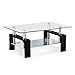 SUNCOO Coffee End Side Table with Shelves Living Room Furniture Rectangle Shape Clear Glass Top&Glossy Black Finish Legs