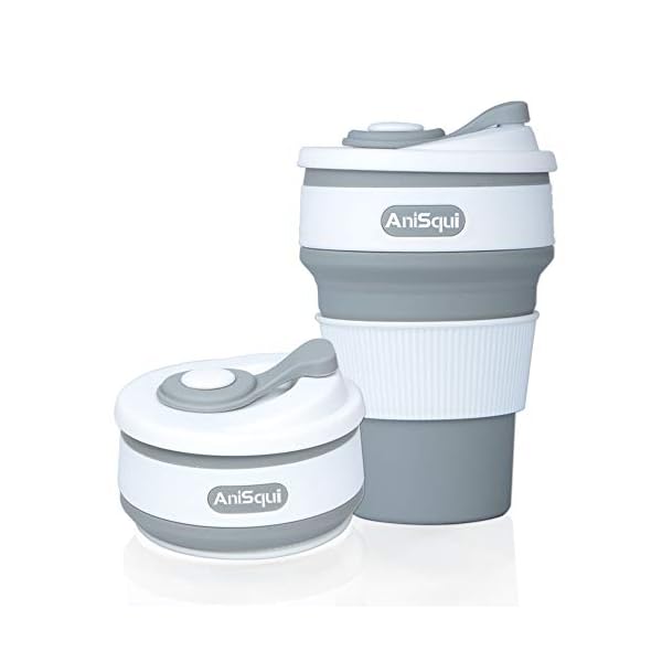 AniSqui coffee to go becher faltbar, (350ml 12oz, 100% LebensmittelqualitÃ¤t Silikon BPA-frei kaffeebecher faltbar) by (Grau)