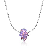 Purple Opal Hamsa Hand Necklace 16-18 inch Yellow or Rose Gold Plated and Sterling Silver