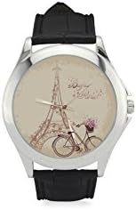 Festival Gifts Eiffel Tower Bycicle Art Women's Classic Leather Strap Watch