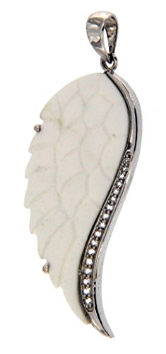 White Agate Wing on a Sterling Silver Pendant with White Topaz