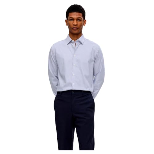 SELETED HOMME SLHSLIM-Performance - Maglietta LS Noos, True Navy/Strisce: Strisce, M